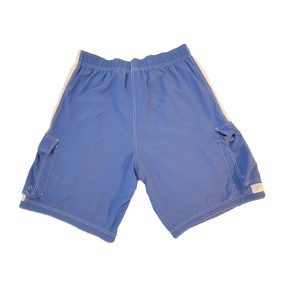 Nike Swim Shorts XXL Blue White Cargo Pocket Drawstring Unlined Beach Board